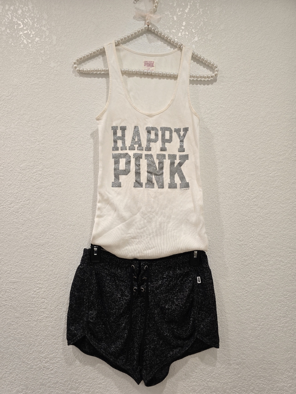 Victoria's Secret Pink Vintage Tank Top With Silver Glitter S, Lounge Shorts Xs